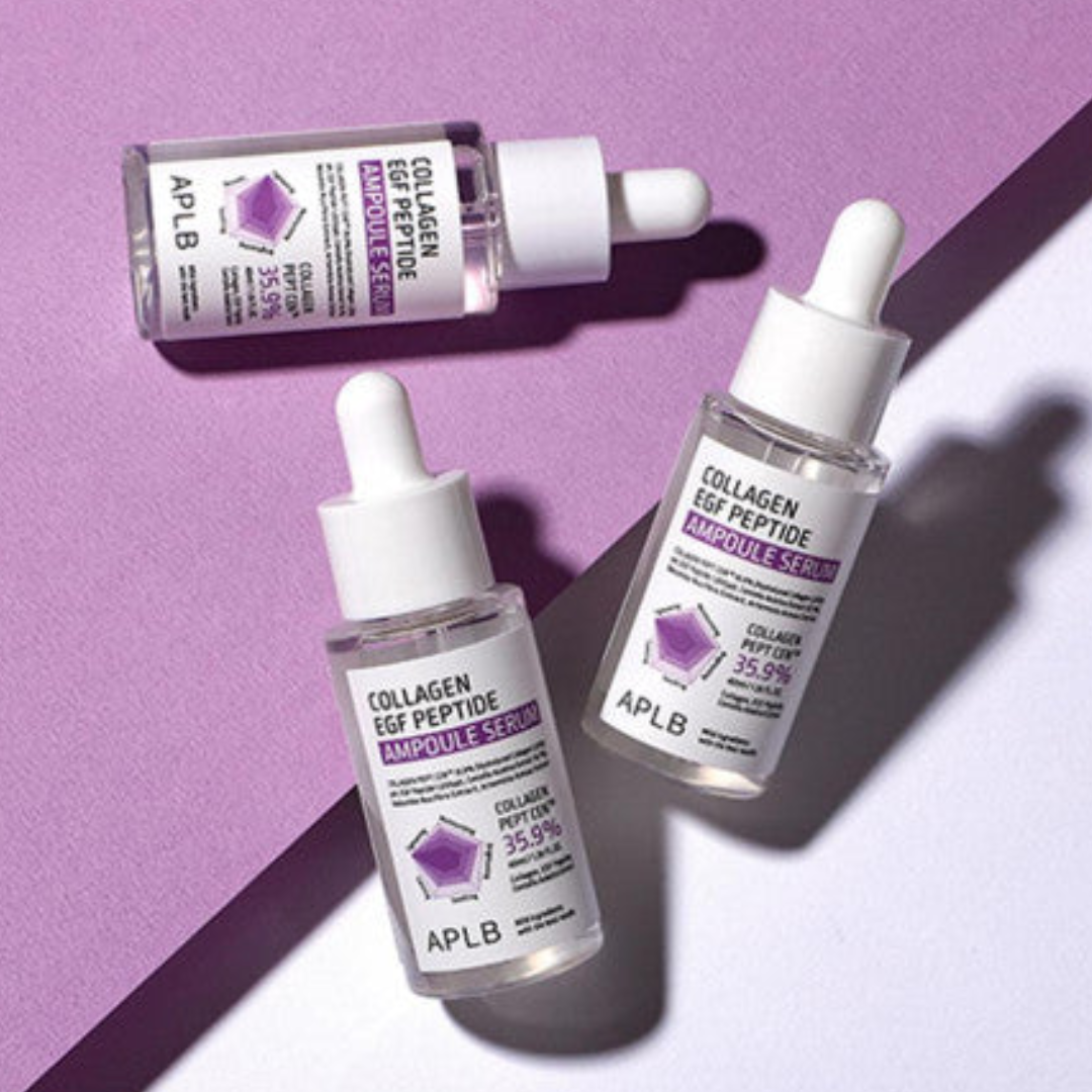 Korean ampoule with EGF, Collagen and Peptides that improves skin textures, wrinkles and acne scars.