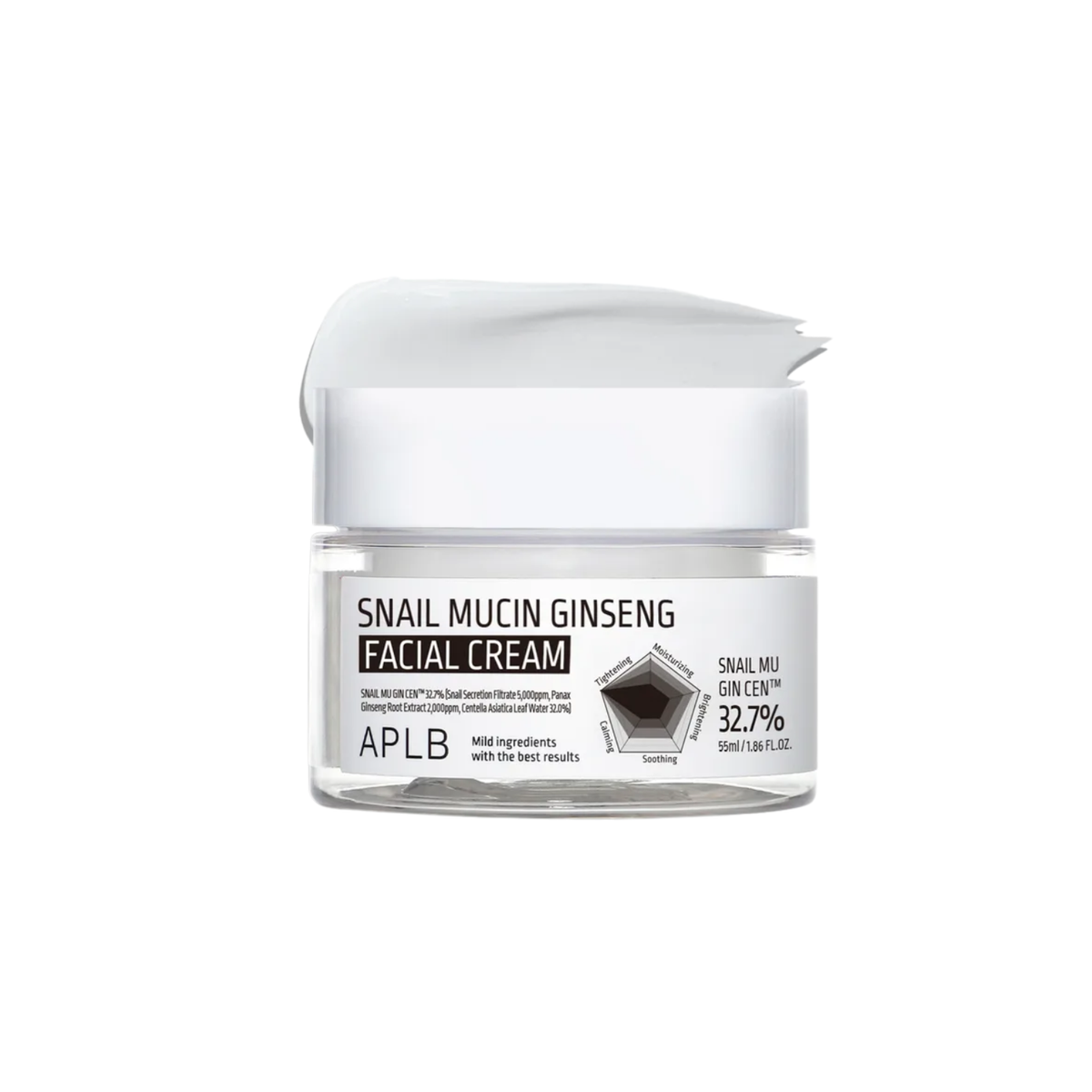 APLB Snail Mucin Ginseng Facial Cream is a nourishing moisturizer designed to hydrate, soften, and support smoother, healthier-looking skin. Formulated with Snail Secretion Filtrate, Ginseng Root Extract, Centella Asiatica, Squalane, Shea Butter, Hyaluronic Acid, Beta-Glucan, and Hydrolyzed Collagen, it helps improve moisture, soothe stressed skin, and support a more supple, radiant complexion. Suitable for dry, dehydrated, dull, normal, combination, and elasticity-concerned skin.