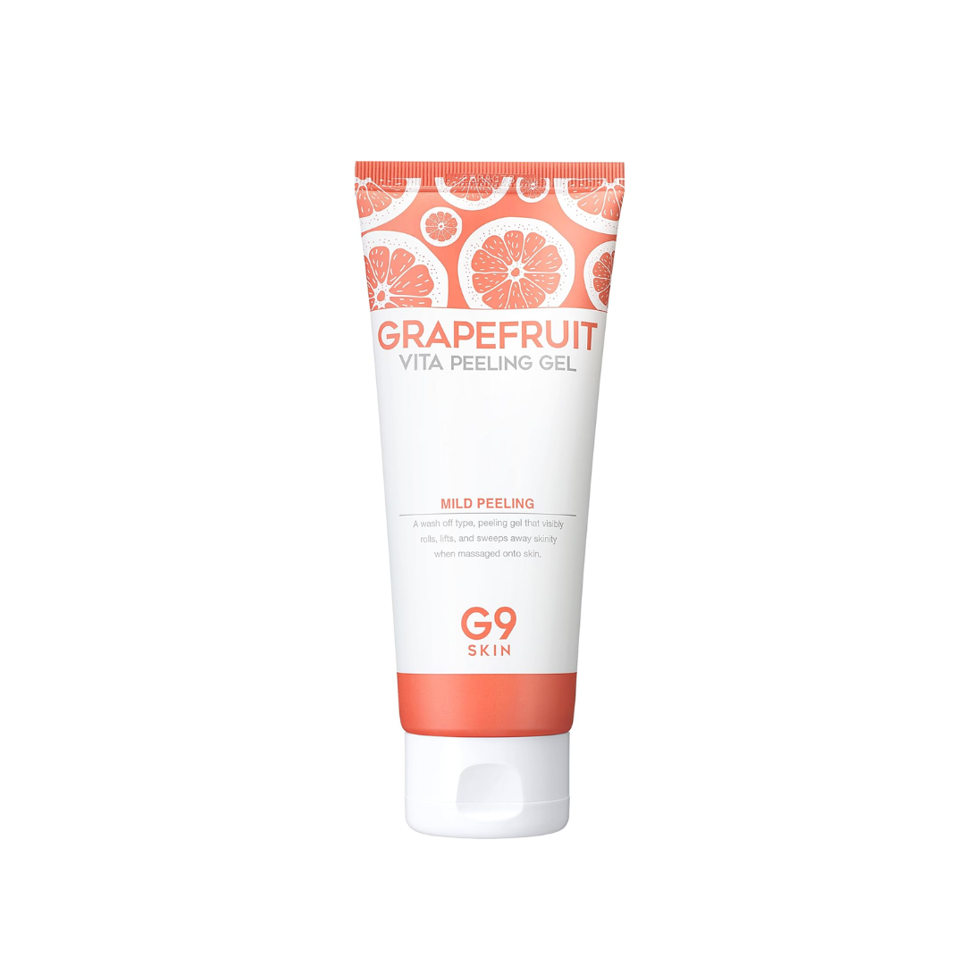 G9SKIN Grapefruit Vita Peeling Gel gently exfoliates to remove dead skin cells and impurities for a smoother, brighter complexion. Enriched with Grapefruit, Lemon, and Apple Extracts, it delivers a refreshing boost of vitamins while natural AHA, BHA, and fruit acids help refine skin texture. Infused with Centella, Tea Tree, and Aloe Vera, it soothes and hydrates, leaving skin soft, clear, and radiant without irritation.