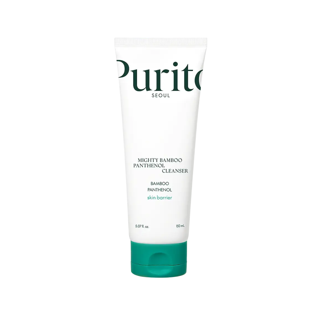 PURITO SEOUL Mighty Bamboo Panthenol Cleanser is a gentle foaming cleanser that effectively removes impurities without stripping the skin. Formulated with Panthenol to soothe and strengthen, and Bamboo Extract to refresh and hydrate, it helps maintain a healthy moisture balance. Enriched with Allantoin and Tea Tree Oil, this cleanser calms irritation while leaving the skin soft, clean, and comfortable.