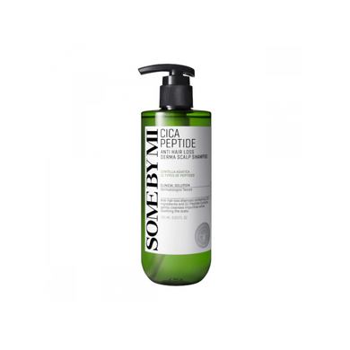 SOME BY MI Cica Peptide Anti Hair Loss Derma Scalp Shampoo is formulated to cleanse impurities and dead skin cells while revitalizing thinning hair. Enriched with an 11-Peptide Complex, it strengthens and nourishes the hair from the roots, promoting healthier, fuller growth. The soothing CICA ingredients, including Centella Asiatica Extract and Madecassoside, calm scalp irritation, while proteins and botanical extracts provide hydration and protection. Ideal for sensitive scalps and those dealing with hair 