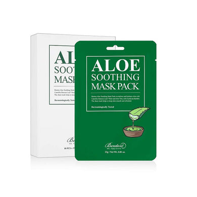 BENTON Aloe Soothing Mask Pack is a refreshing and hydrating sheet mask infused with Aloe Barbadensis Leaf Water and Aloe Extract to deeply soothe and moisturize the skin. Enriched with Camellia Sinensis Leaf Water, Cucumber Extract, and Sodium Hyaluronate, it helps calm irritation, lock in hydration, and leave your skin feeling soft and rejuvenated. Perfect for all skin types, especially sensitive and dry skin, this mask provides instant relief and a healthy, glowing complexion. 