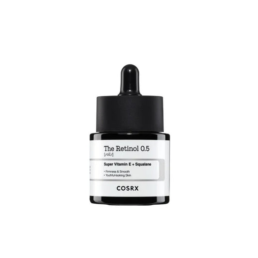 COSRX The Retinol 0.5 Oil is a targeted anti-aging treatment formulated with 0.5% Retinol to help reduce fine lines, improve elasticity, and refine skin texture. Blended with Squalane and Soybean Oil, it delivers deep nourishment and hydration while supporting a stronger skin barrier. Antioxidants like Vitamin E and Tocotrienols provide extra protection, leaving skin smoother, firmer, and more radiant with continued use.