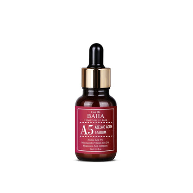 COS DE BAHA (A5) Azelaic Acid 5% Facial Serum is a versatile serum suitable for all skin types, particularly effective for those with sensitive or blemish-prone skin. It contains 5% Azelaic Acid, which helps to reduce redness, clear blemishes, and even out skin tone. Niacinamide enhances skin clarity and texture, while Aloe Barbadensis Leaf Extract and Sodium Hyaluronate offer soothing hydration. Panthenol and extracts of Green Tea and Edelweiss provide additional calming and antioxidant benefits. This seru