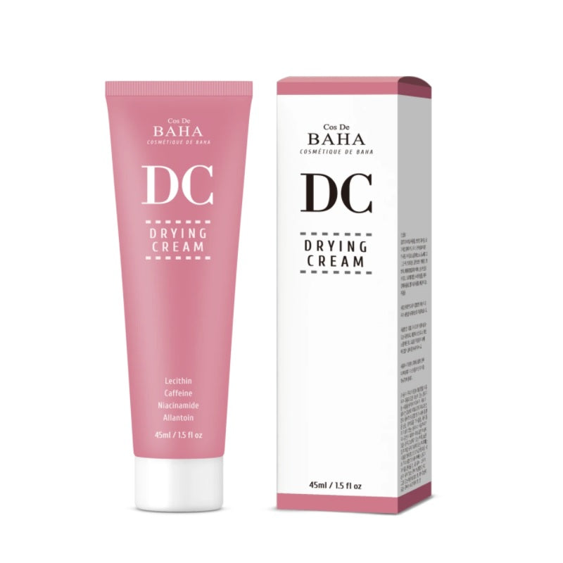 COS DE BAHA (DC) Drying Cream is designed for acne-prone skin, offering targeted treatment to reduce blemishes and excess oil. Formulated with Aloe Barbadensis Leaf Extract to soothe and hydrate the skin, Niacinamide to brighten and reduce inflammation, and Caffeine to tighten pores. The addition of Green Tea Extract provides antioxidant benefits, while Allantoin promotes skin healing. This cream is perfect for spot treatments, helping to quickly dry out and diminish the appearance of pimples and blackheads