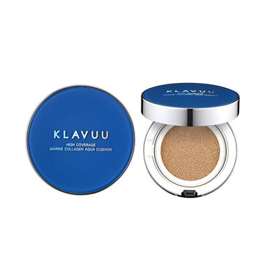 KLAVUU Blue Pearlsation High Coverage Marine Collagen Aqua Cushion provides a flawless finish while delivering hydrating and skin-nourishing benefits. Enriched with Marine Collagen, Hydrolyzed Pearl, and a blend of Seaweed Extracts, it helps to enhance skin elasticity and radiance. Infused with Niacinamide and Sodium Hyaluronate, this cushion brightens and moisturizes, leaving the skin smooth and dewy. Ideal for achieving a natural, luminous complexion with buildable coverage.